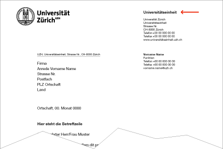Nennung Universitätseinheit auf Brief